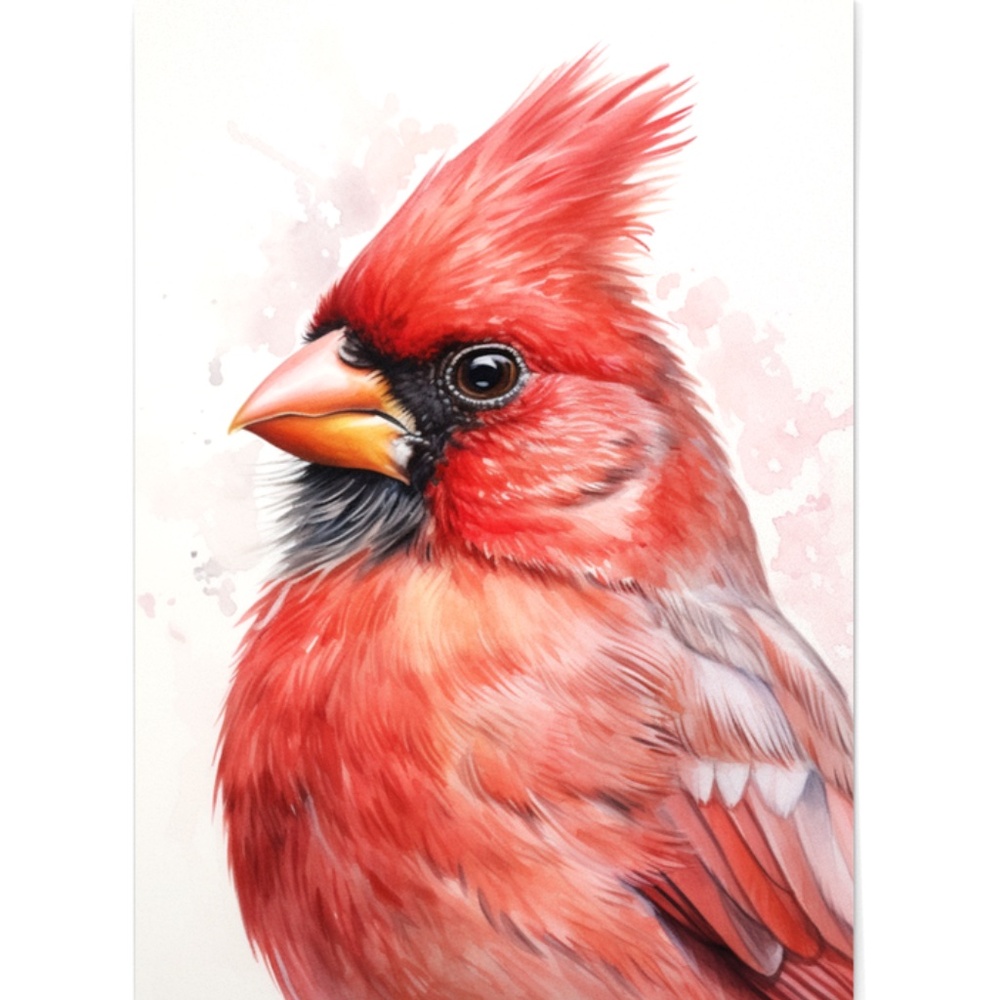 Red Cardinal Bird Wall Art Watercolor Illustration Print Unframed - Picture 2 of 5